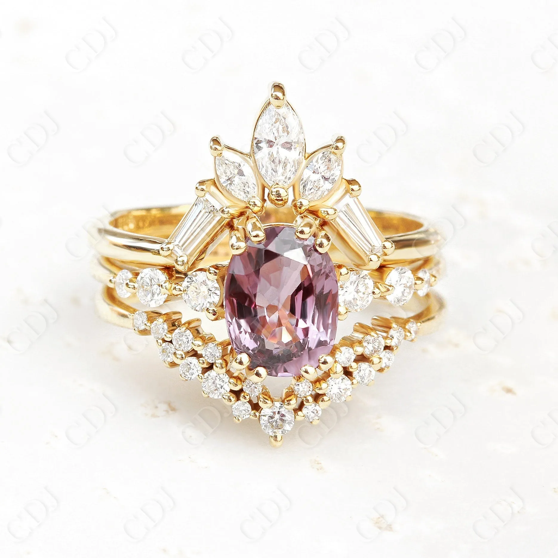 0.15CTW Cluster Diamond Chevron Nesting Wedding Ring