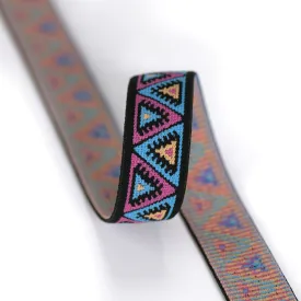 0.85 inch (22mm)/1 inch(24mm) Wide Pink and Blue Triangle Woven Latex-free Elastic Band - 1 Yard