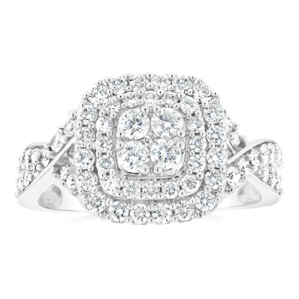 0.95 Carat Diamond Cluster Cushion Ring in 10ct White Gold