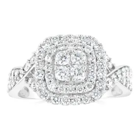 0.95 Carat Diamond Cluster Cushion Ring in 10ct White Gold