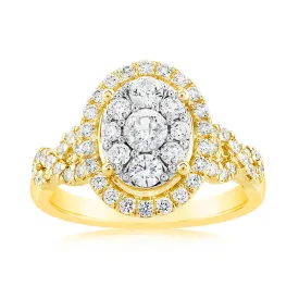 0.95 Carat Diamond Cluster Oval Ring in 14ct Yellow Gold