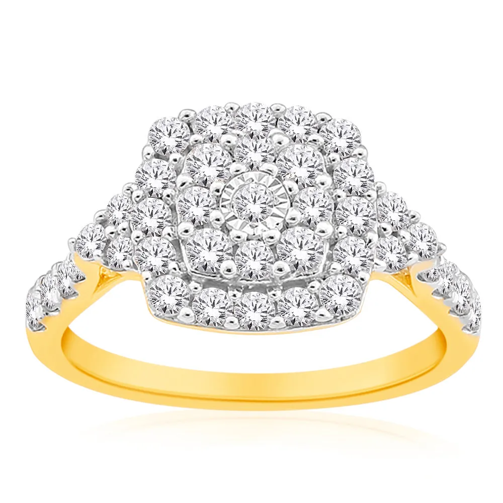 10ct Yellow Gold 1 Carat Diamond Cluster Ring
