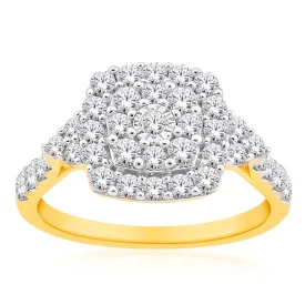 10ct Yellow Gold 1 Carat Diamond Cluster Ring