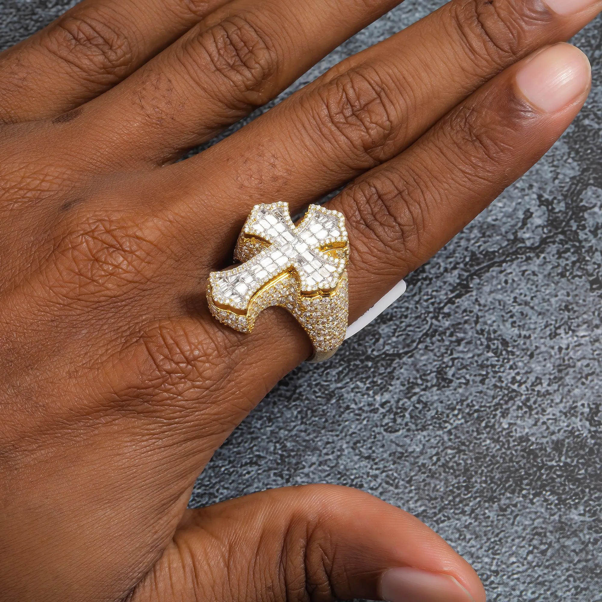 10K GOLD BAGUETTE DIAMOND CROSS RING 4.66 CT