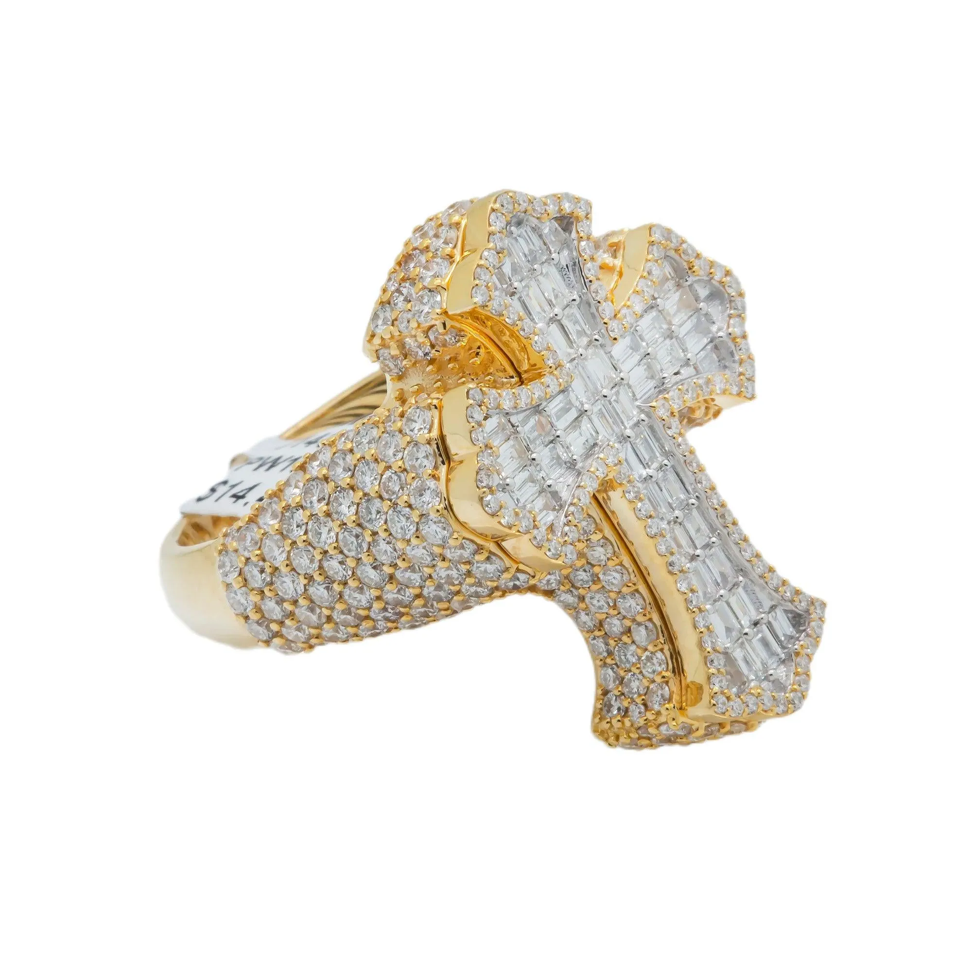 10K GOLD BAGUETTE DIAMOND CROSS RING 4.66 CT