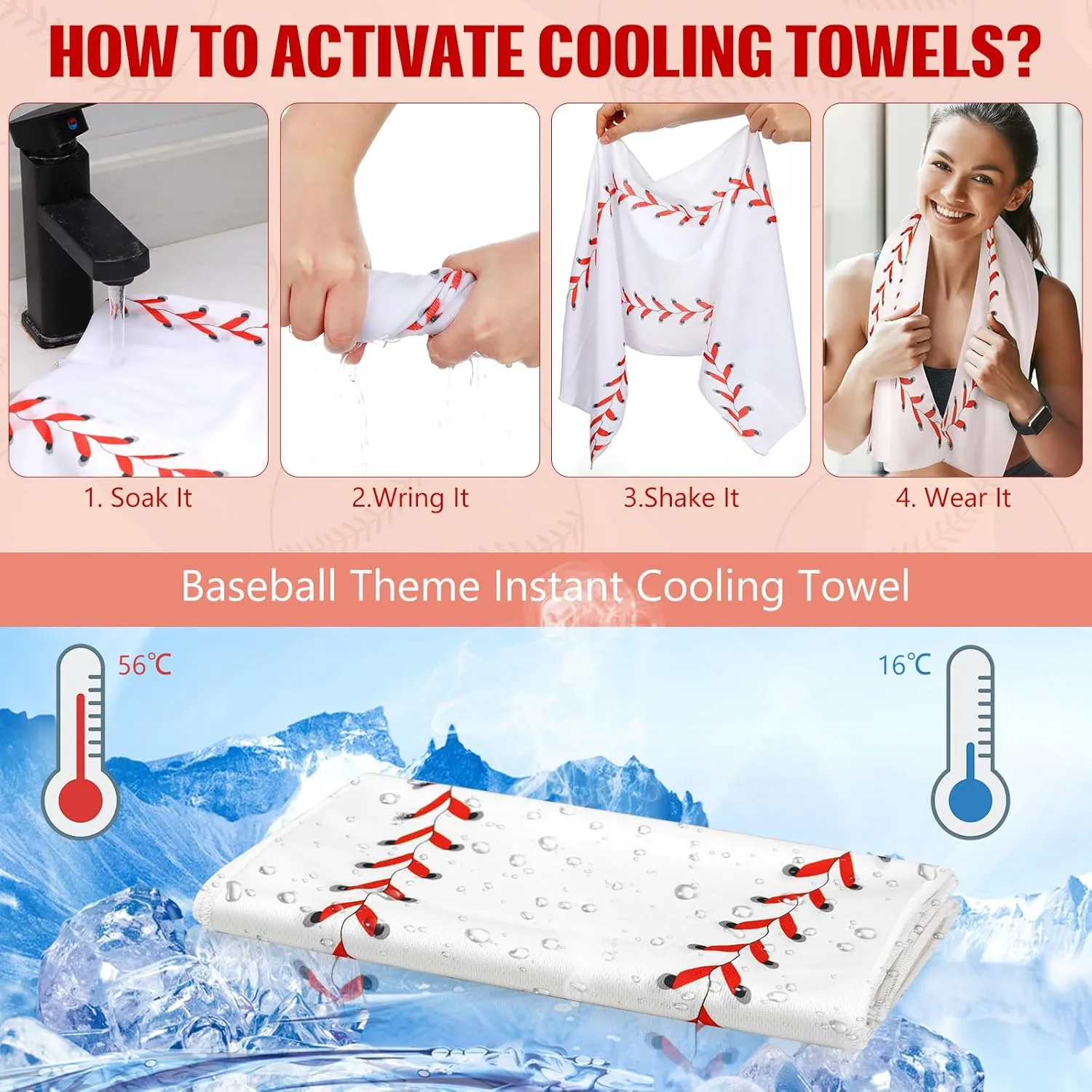 12 Pcs Cooling Towel Baseball Football Basketball Breathable Chilly Softball Soccer Ice Towel, 40"x12" Tennis Microfiber Accessories for Player