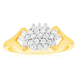 1/4 Carat Diamond Cluster Ring in 9ct Yellow Gold