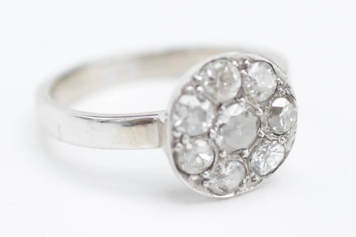 14 Carat White Gold Cluster Ring with 1/2 & Old Cut Diamonds
