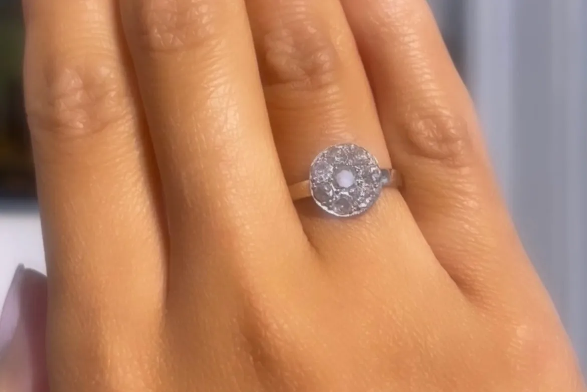 14 Carat White Gold Cluster Ring with 1/2 & Old Cut Diamonds