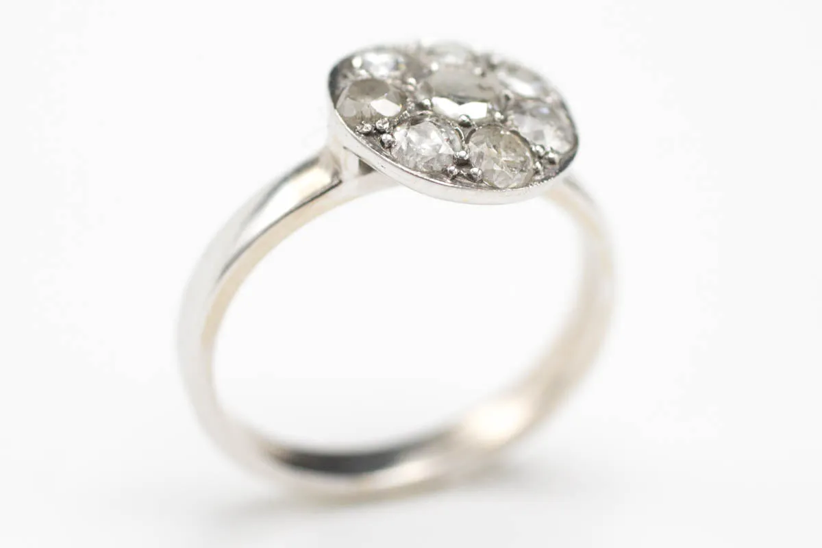 14 Carat White Gold Cluster Ring with 1/2 & Old Cut Diamonds