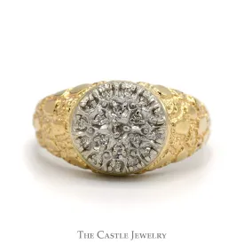 1/4cttw Round Diamond Cluster Ring with Nugget Designed Sides in 10k Yellow Gold