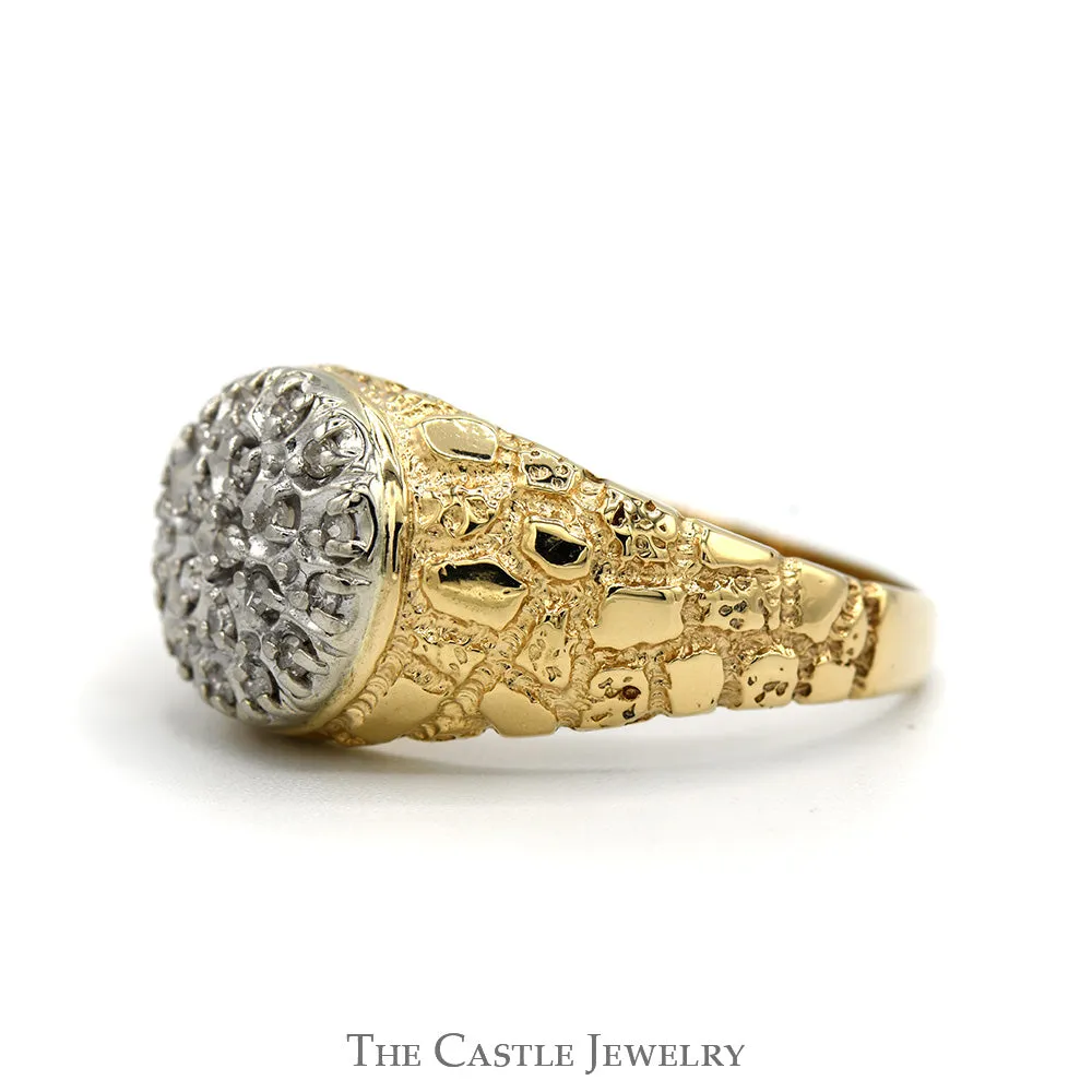 1/4cttw Round Diamond Cluster Ring with Nugget Designed Sides in 10k Yellow Gold