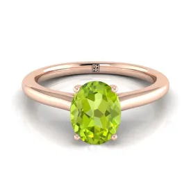 14K Rose Gold Oval Peridot Pinched Comfort Fit Claw Prong Solitaire Engagement Ring
