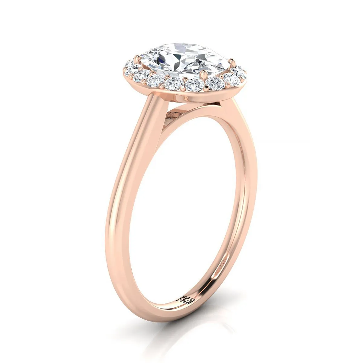 14K Rose Gold Oval Pink Sapphire Shared Prong Diamond Halo Engagement Ring -1/5ctw