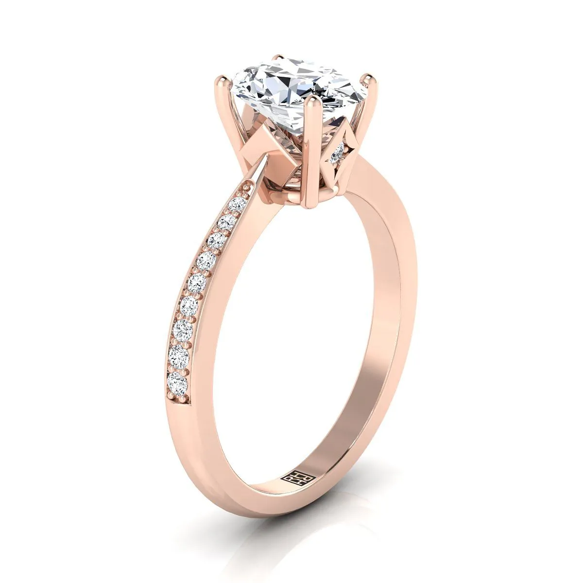 14K Rose Gold Oval Pink Sapphire Tapered Pave Diamond Engagement Ring -1/8ctw