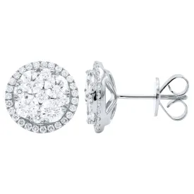 14k White Gold 2.00Ct Diamond Cluster Earring with 72 Diamonds Total