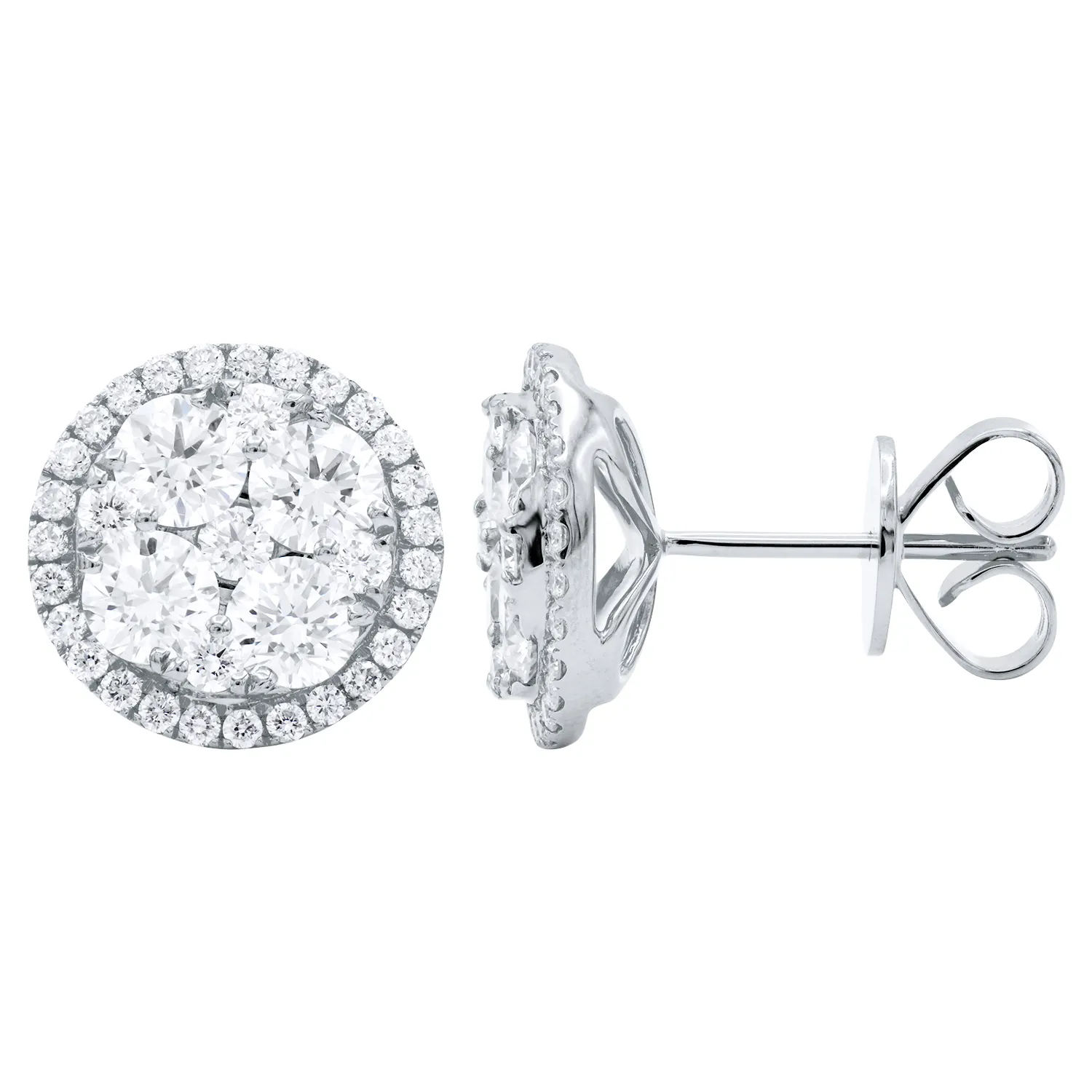 14k White Gold 2.00Ct Diamond Cluster Earring with 72 Diamonds Total