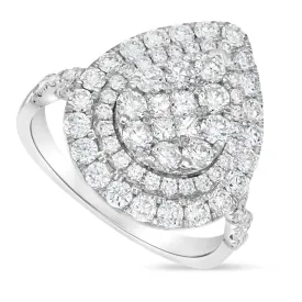14K White Gold 2.0ct Pear Cluster Diamond Engagement Ring