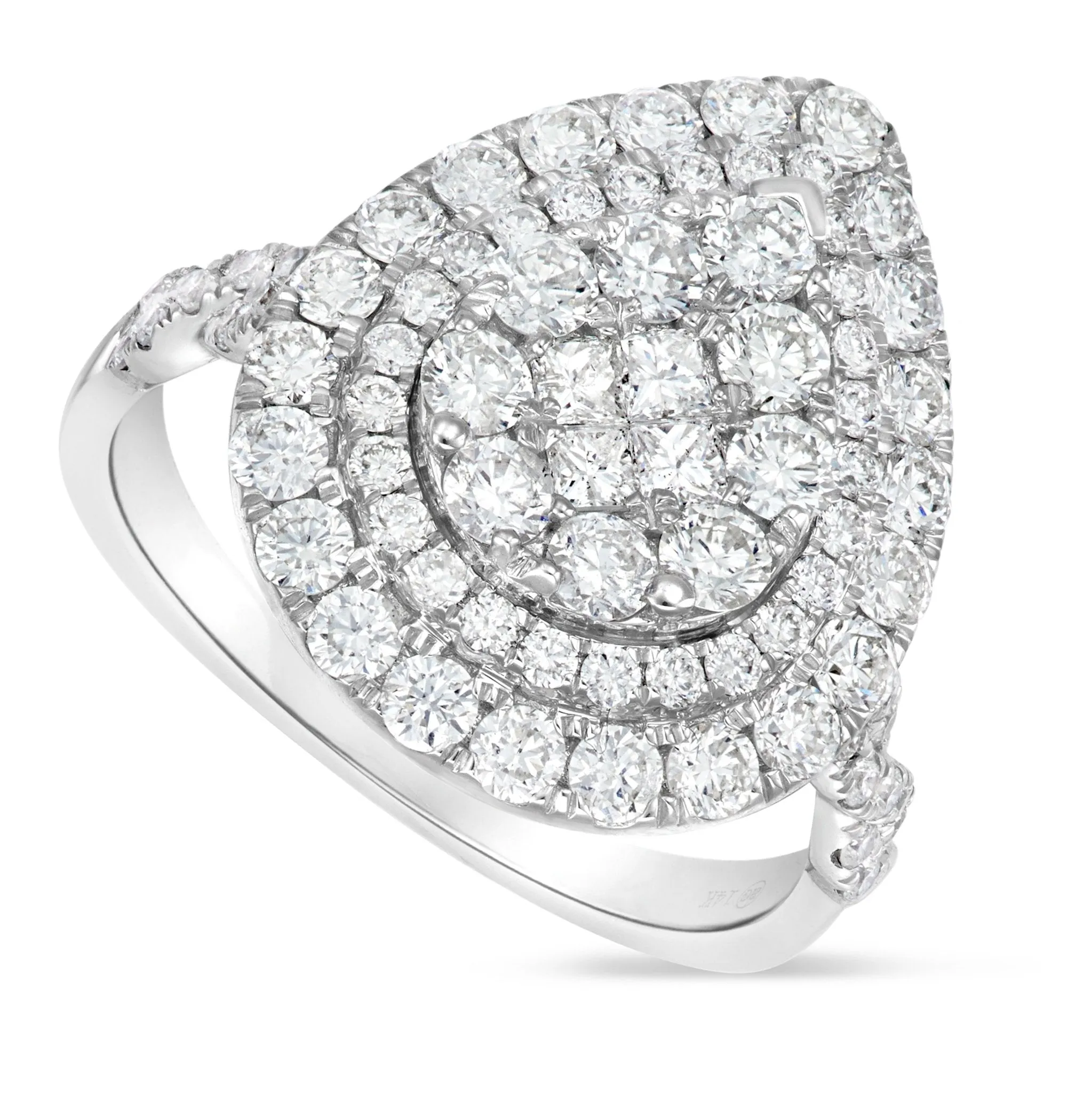 14K White Gold 2.0ct Pear Cluster Diamond Engagement Ring