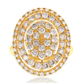 18ct Yellow Gold 2 Carat Diamond Oval Shape Cluster Ring