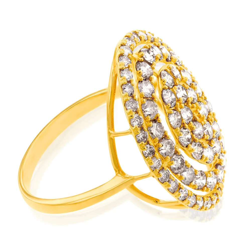 18ct Yellow Gold 2 Carat Diamond Oval Shape Cluster Ring