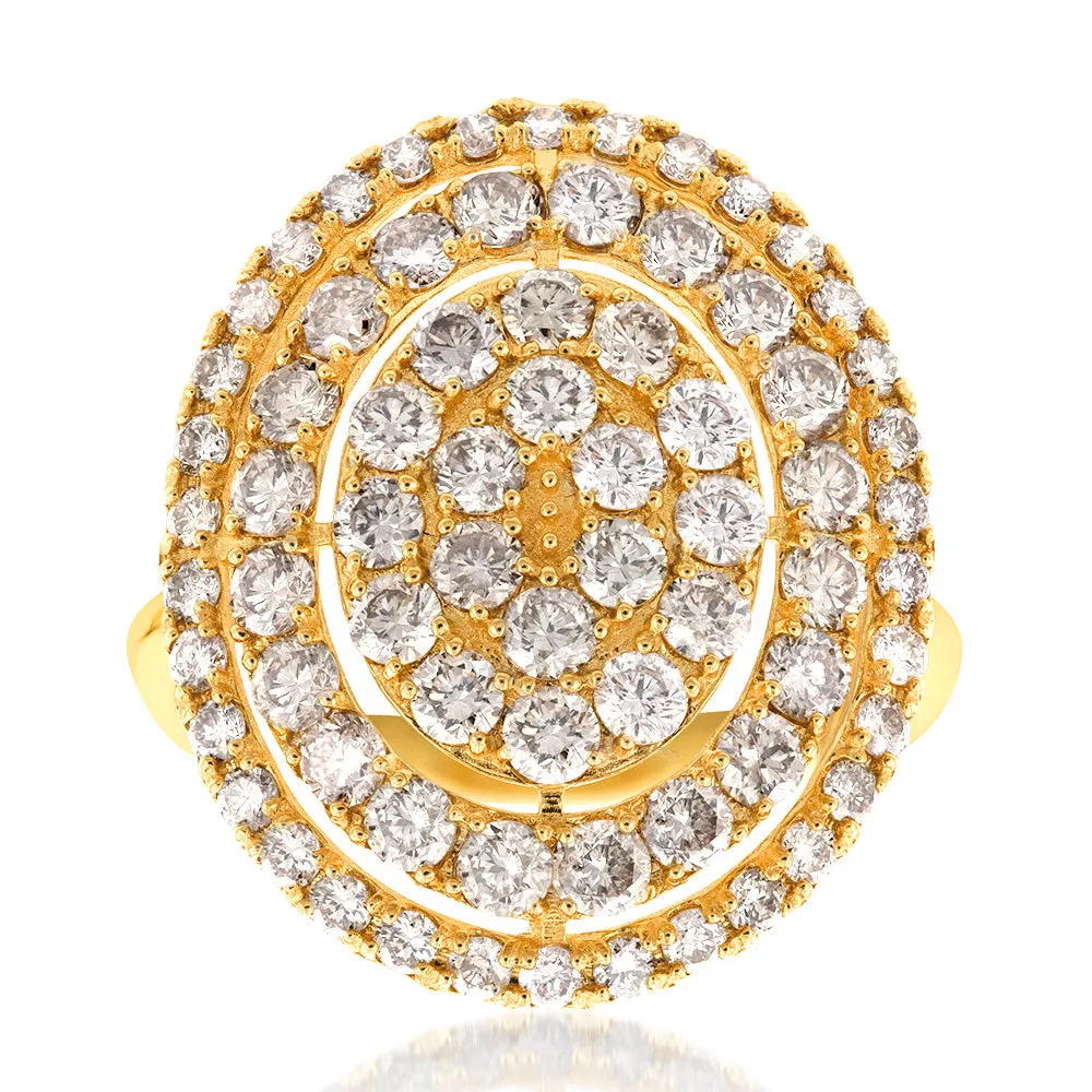 18ct Yellow Gold 2 Carat Diamond Oval Shape Cluster Ring