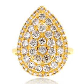 18ct Yellow Gold 2 Carat Diamond Pear Shape Cluster Ring