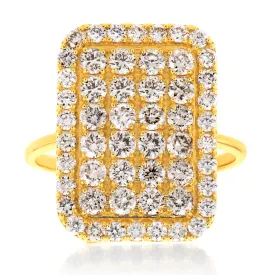 18ct Yellow Gold 2 Carat Diamond Rectangle Shape Cluster Ring
