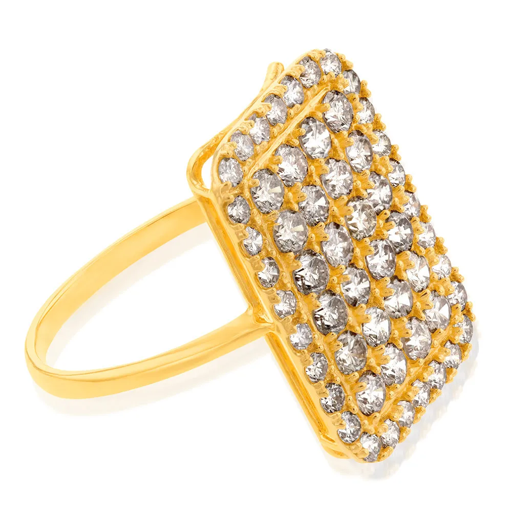 18ct Yellow Gold 2 Carat Diamond Rectangle Shape Cluster Ring