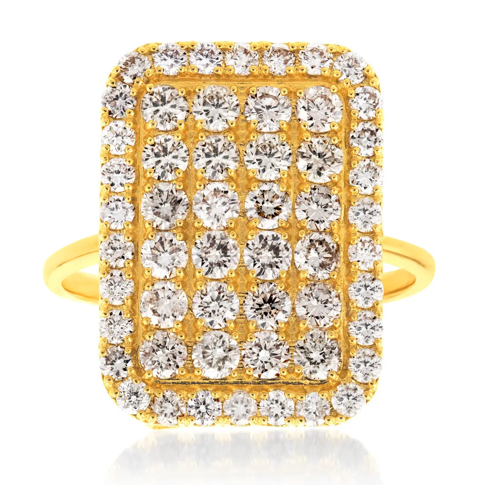 18ct Yellow Gold 2 Carat Diamond Rectangle Shape Cluster Ring