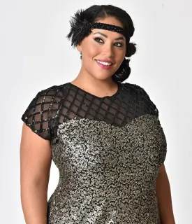 1920s Style Black Beaded Feather Roxi Headband
