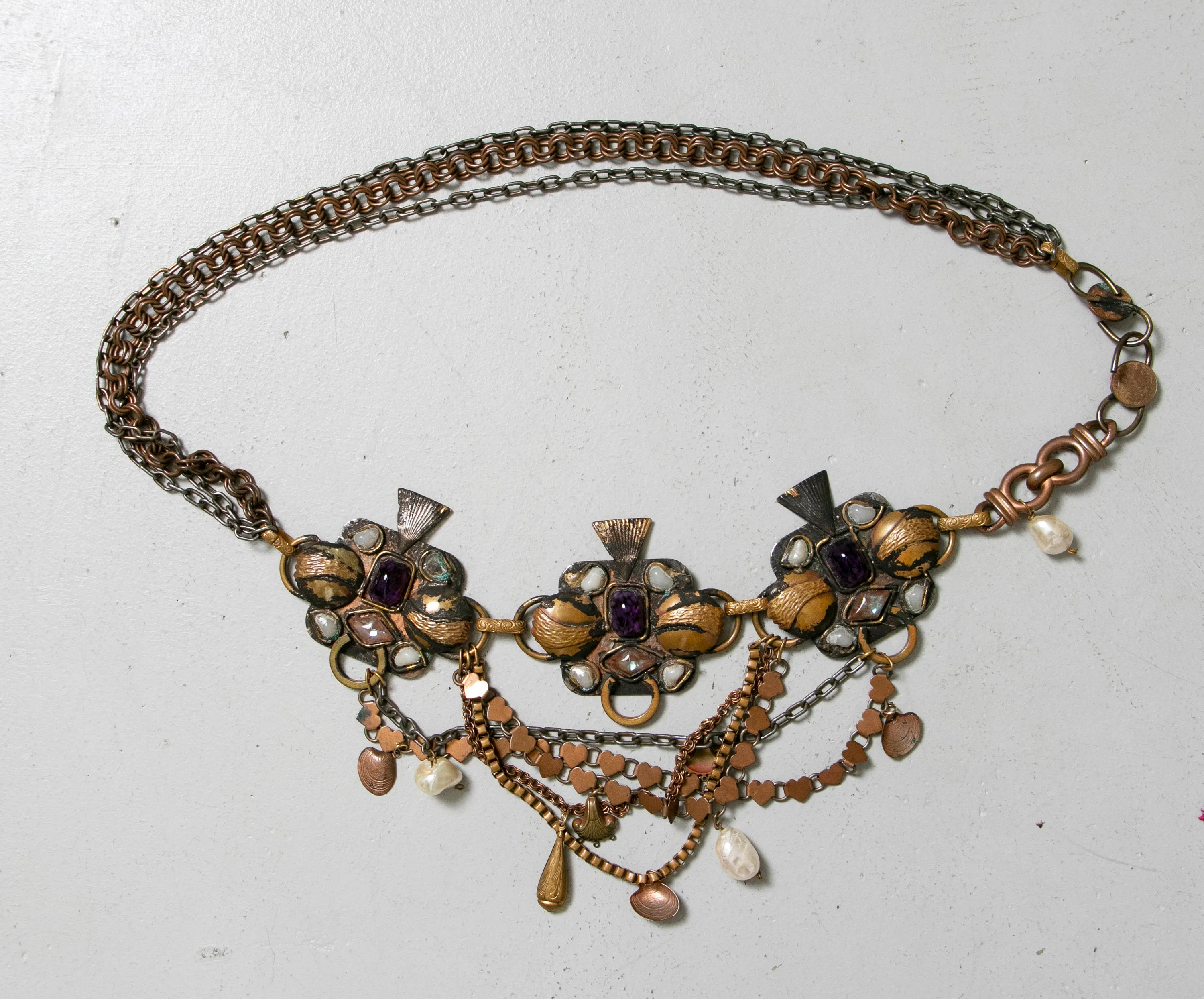 1980s Belt Handmade Embellished Chain Dangle Tiered