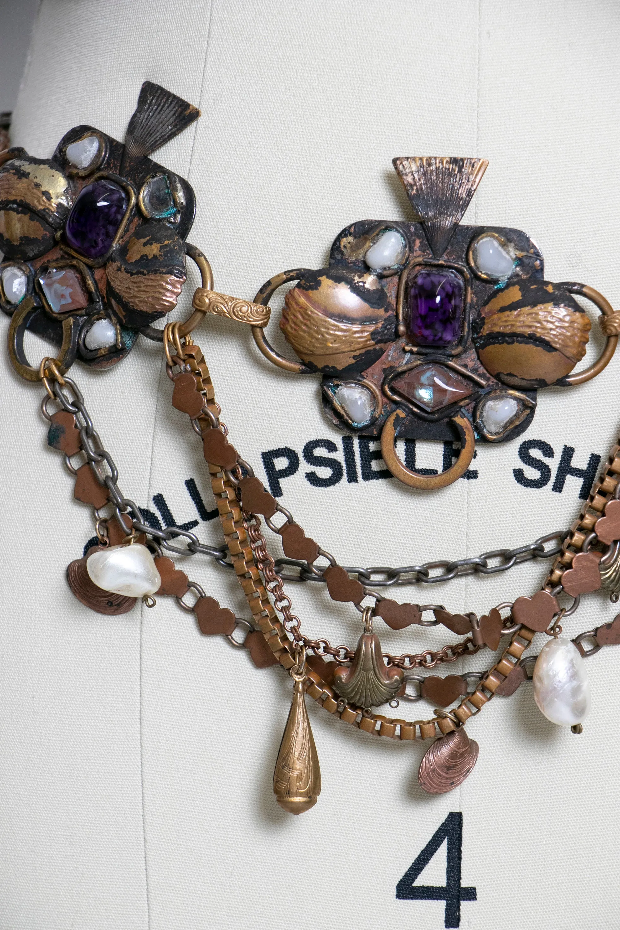 1980s Belt Handmade Embellished Chain Dangle Tiered