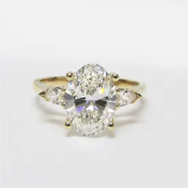 2 carat Oval Diamond Three Stone Pear Shaped Engagement Ring
