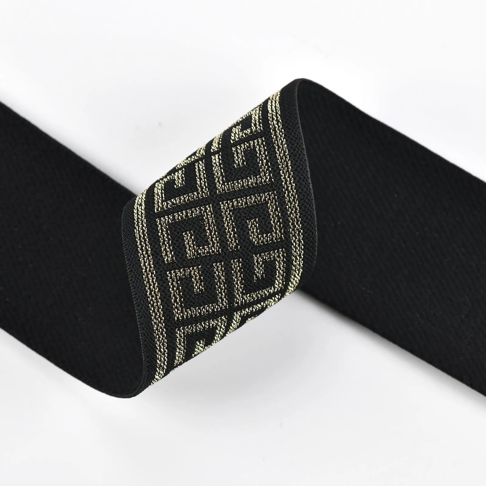 2 inch 50mm Clouds G Shiny Gold Glitter black elastic band- 1 yard