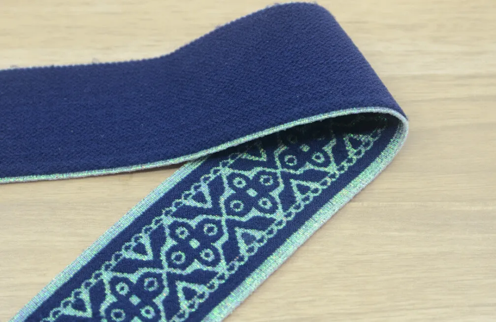 2 inch 50mm Wide Colorful Embroidery Jacquard Glitter Elastic Band - 1 Yard