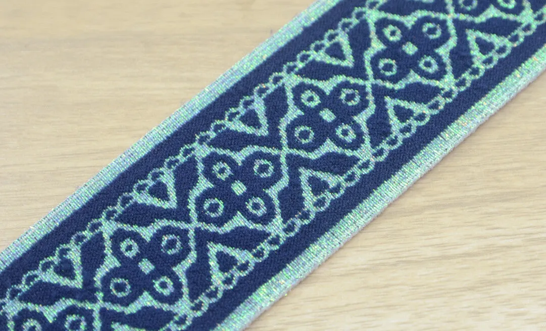 2 inch 50mm Wide Colorful Embroidery Jacquard Glitter Elastic Band - 1 Yard