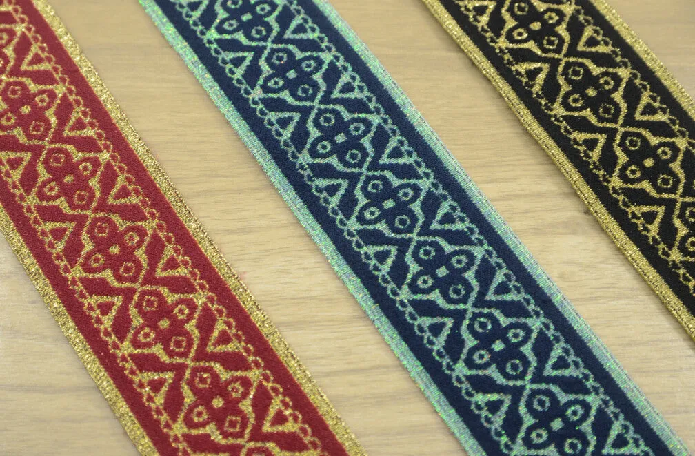 2 inch 50mm Wide Colorful Embroidery Jacquard Glitter Elastic Band - 1 Yard