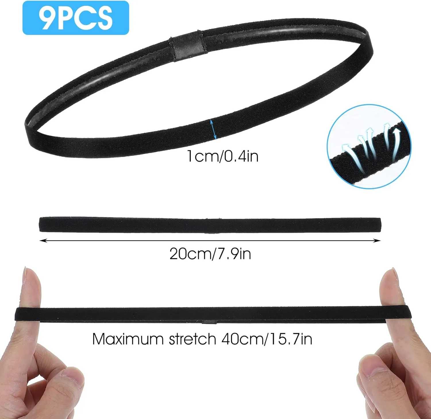 9PCS Thin Elastic Sports Headbands, Non Slip Athletic Hair Band Soft Skinny Sweatband for Men Women Running Workout Basketball Soccer Tennis Yoga