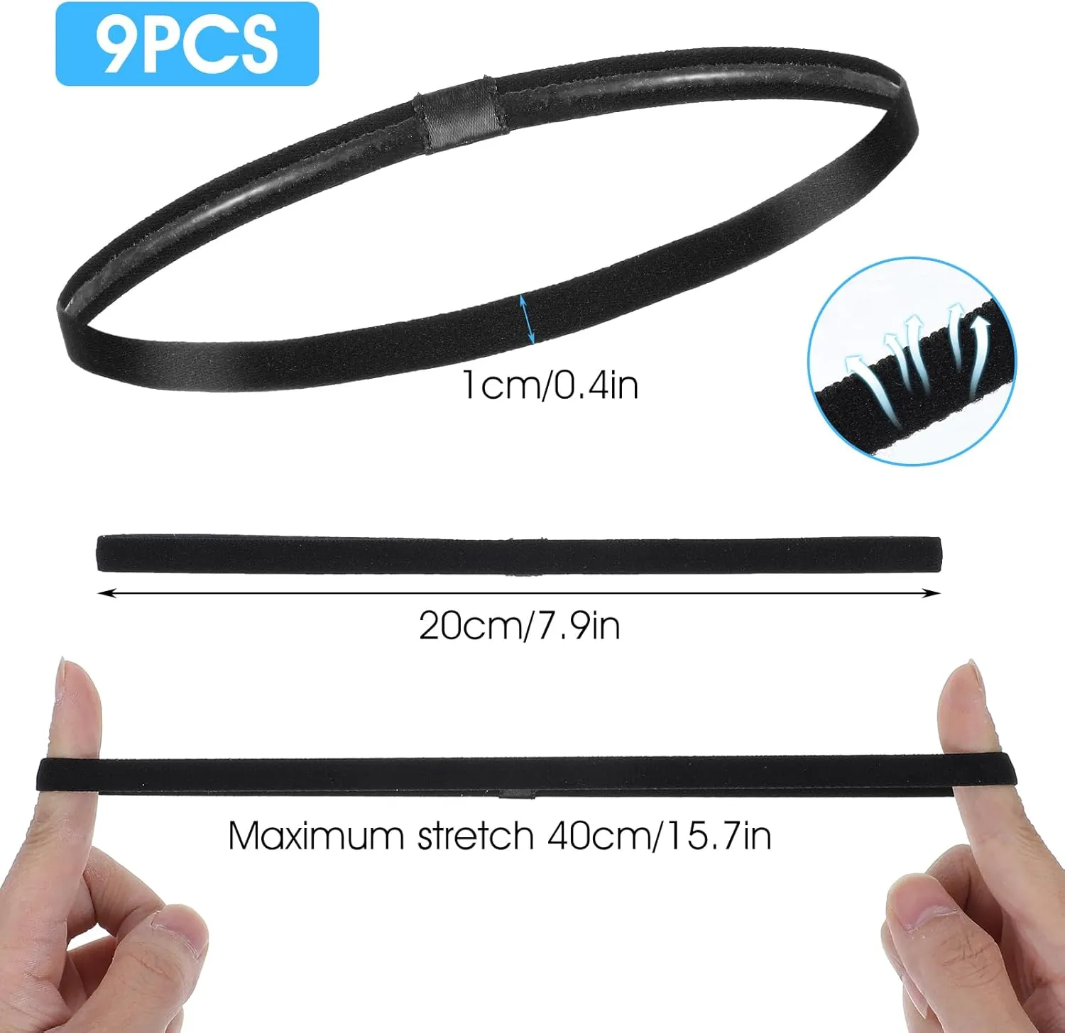 9PCS Thin Elastic Sports Headbands, Non Slip Athletic Hair Band Soft Skinny Sweatband for Men Women Running Workout Basketball Soccer Tennis Yoga