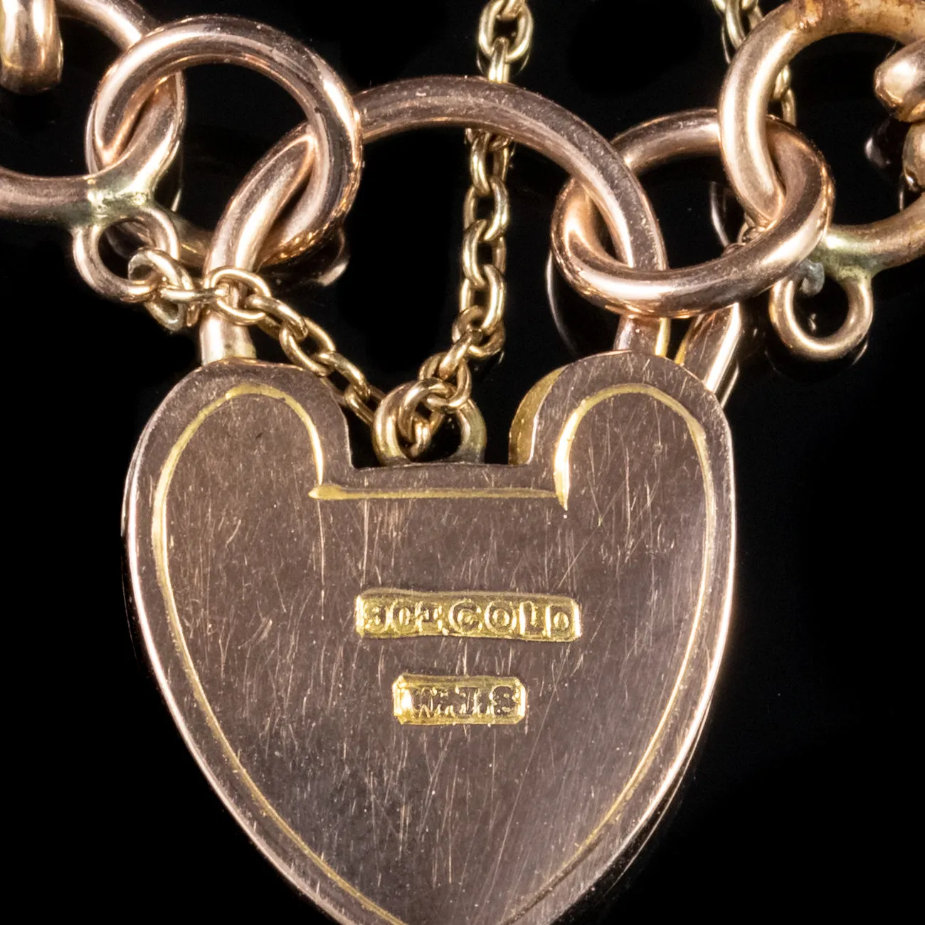 Antique Victorian Gate Bracelet Heart Padlock 9Ct Gold Circa 1900