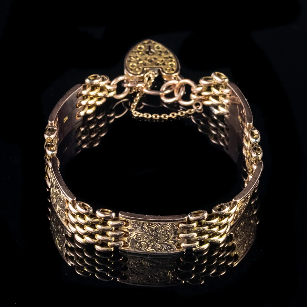 Antique Victorian Gate Bracelet Heart Padlock 9Ct Gold Circa 1900