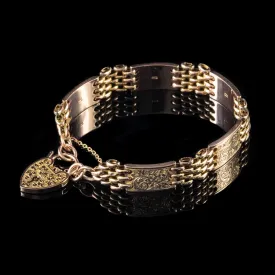 Antique Victorian Gate Bracelet Heart Padlock 9Ct Gold Circa 1900