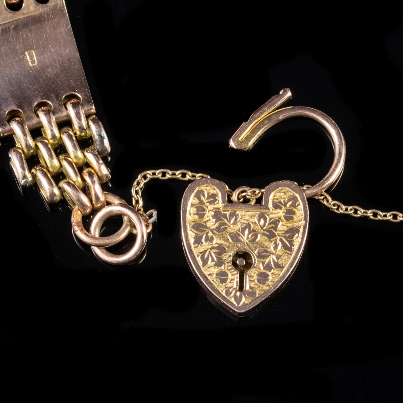 Antique Victorian Gate Bracelet Heart Padlock 9Ct Gold Circa 1900