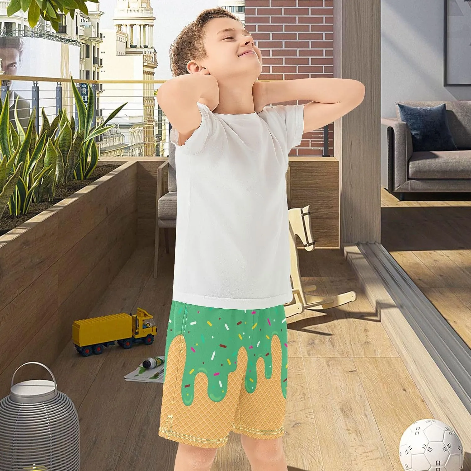 Athletic Gym Shorts Boys Casual Shorts Elastic Waist with Pockets, Summer Kids Bottom for Sports Homewear 7-15 Years