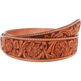 B032 - Natural Leather Floral Tooled Belt