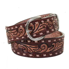 B845 - Cognac Leather Tooled Belt
