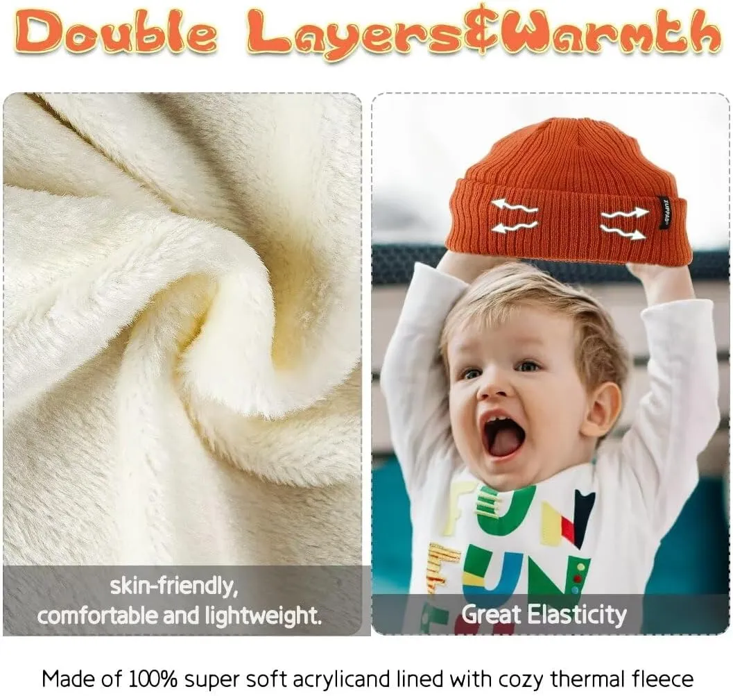 Baby Beanie Hat 3 Packs Toddler Girls Boys, Baby Hats Winter Warm Knitted Thermal with Fleece Lining, Kids Winter Hat