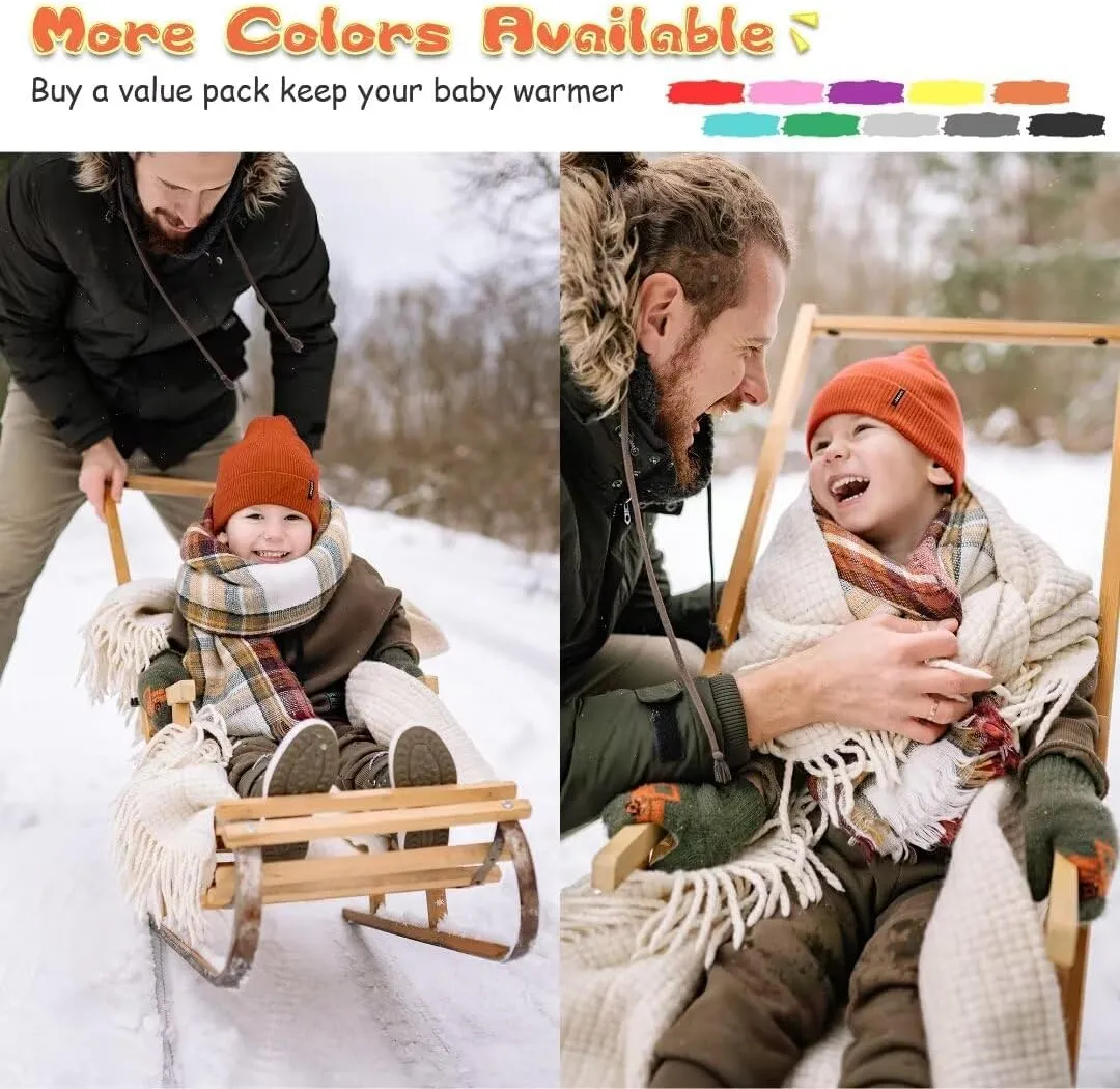 Baby Beanie Hat 3 Packs Toddler Girls Boys, Baby Hats Winter Warm Knitted Thermal with Fleece Lining, Kids Winter Hat