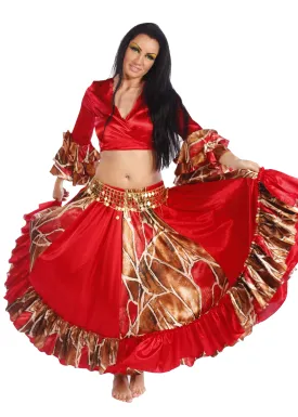 Belly Dance Satin Giraffe Patterned Top-Skirt & Belt Costume Set | Gala Night